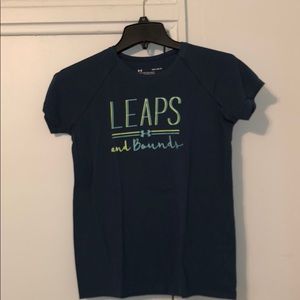 blue and green under armour shirt